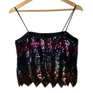 Vintage Denise Fashions Sequin Cami Top Party Sparkle Multicolor Women Size 10